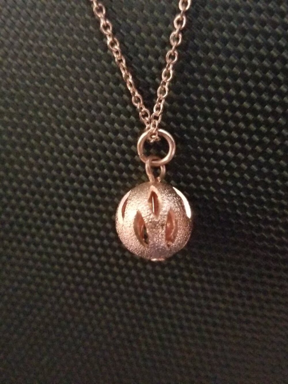 Signed Piece: "Gwen" (Stefani) Solid-Rose-Gold Laser-Cut Ball-Pendant Necklace